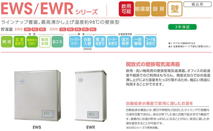 楽天市場】EWR20BNN115C0 イトミック 小型電気温水器 EWRシリーズ 壁掛 