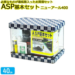 水槽 40cm ASP基本セット【40×24×30cm 25L】アクアシステム ニューアール400 Hz共用 水槽セット ガラスフタ フタ受け 保護マット付き ガラス厚5mm ろ過 フィルター カルキ抜き バイオバランス ミネ