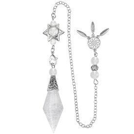 天然石 ダイヤ型 ファセット ペンデュラム 六芒星とドリームキャッチャーのチャーム　振り子 ペンダント ダウジング用 占い用 オリジナル 日本語マニュアル付き(2409)[セドナの魔法]