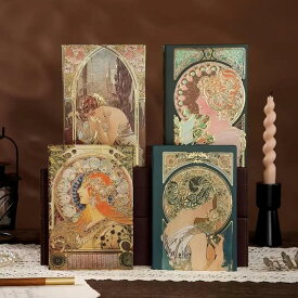 【ブラックフライデー】ミュシャの日記＆記録帳 ジャーナル シリーズ1　創作日記 アールヌーボーの騎手 本家 美少女アニメ 豪華で華麗な箔押しノート 見ているだけで夢が広がる(変形B6サイズ)（2405）/ジャーナリング用ノート[セドナの魔法]【SS50】