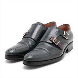 極美品 サントーニ ダブルモンクストラップ レザー ビジネス シューズ レースアップ 靴 革靴 紳士 本革 メンズ MMM Z17-2