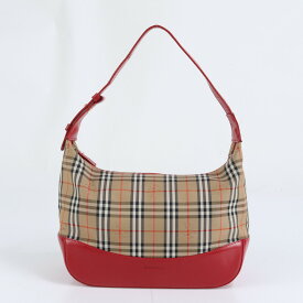 極美品 バーバリー ノバ チェック レザー ワンショルダーバッグ 肩掛け レッド ハンド 本革 レディース EMM DI3-7