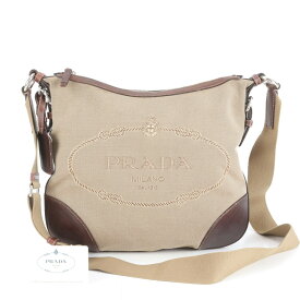 美品 プラダ ギャランティカード付 ロゴ ジャガード BT0533 レザー ショルダーバッグ 斜め掛け メッセンジャー メンズ RNE DI23-7