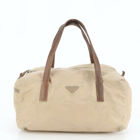 プラダ テスート ナイロン トライアングルロゴ レザー トート バッグ ショルダー ハンド 本革 ブラウン レディース ERM DM34-9