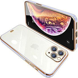 iPhone11 Pro ケース クリア 透明 アイフォン11pro カバー スマホケース 全面保護 耐衝撃 TPU メッキ加工 シリコン スリム 薄型 ストラップホール付き 落下防止（パープル）