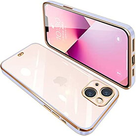 iPhone13 ケース クリア 透明 アイフォン13 カバー スマホケース 全面保護 耐衝撃 TPU ソフト 薄型 メッキ加工 ストラップホール付き 落下防止（パープル）