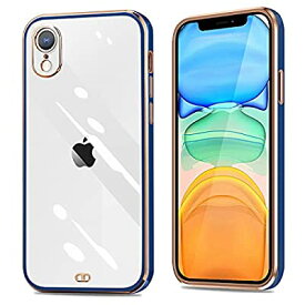 iPhoneXR ケース クリア 耐衝撃 透明 TPU 落下防止 防塵 薄型 軽量 一体型 人気 変形防止 全面保護カバー シリコン メッキ加工 アイフォンケース カバー(ネイビー・ブルー)