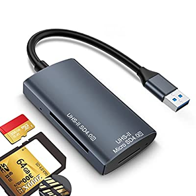 uhs-ii カードリーダー LUONOCAN card reader 2in1 高速 SD Micro SD 4.0 カード両用 メモリカードリーダー PS4 パソコン sdカード アダプター(USB3.0 端子, アルミ外装)