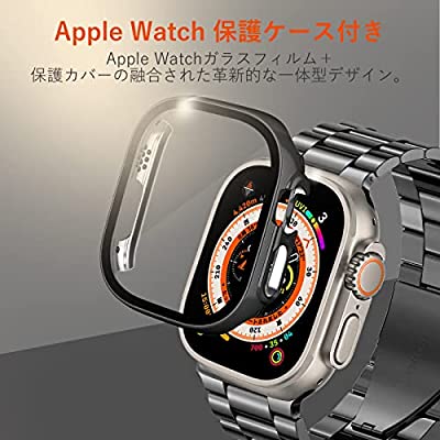 YOFITAR　for　Apple　保護ケース付き　Ultra　Watchアクセサリ　交換ベルトアップルウォッチ　ステンレス製　対応　49mm　Apple　アップルウォッチウルトラ　長さ調整器具付き（49mm，ブラック）　Watch　Ultraバンド