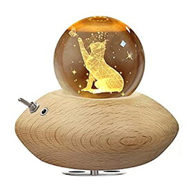【正規品】プレゼント人気 Yibaision オルゴール 猫 クリスタル ボール 間接照明 LEDライト USB充電式 投影機能 インテリア 癒しグッズ おしゃれ 木製 手作り 雰囲気作り かわいい 人気 誕生日プレゼント 結婚祝い 卒業祝い 結婚記