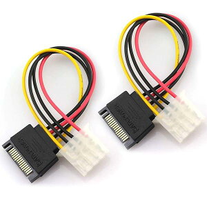 �y���������zIDE Molex 4-pin to 15�s�� SATA�d������ �P�[�u���C 2�Z�b�g SATA�d�� (15�s�� �I�X) - �y���t�F���� (��4�s�� ���X) �R���o�[�^ �P�[�u�� - 20cm