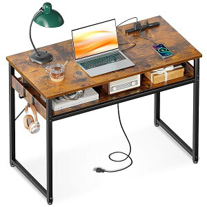 机 pcデスク パソコンデスク 幅80cm ゲーミングデスク 収納付き コンセント付き 勉強机 computer desk ?子 ワークデスク ??? フック2個付き コンパクト テレワーク用 省スペース 組立簡単 ビンテー