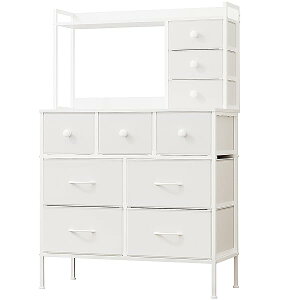 10杯ハイチェスト タンス 収納チェスト・ドレッサー/化粧台・テーブル 幅80cmマルチチェスト 収納棚 棚付き 布製引き出し 洋服・衣類収納・衣装ケース 箪笥 おしゃれ(高防水性皮革 ホワイ