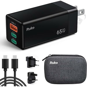 �y���������z65W USB PD �[�d�� USB-A & C 3�|�[�g GaNII�̗p�A���ۗ��s�[�d�L�b�g�i�|�[�^�u���o�b�O�E�P�[�u���t���AUK/EU �v���O�Ή��jiphone 17 iphone16/Pro�AGalaxy S24�AMacBook�Ai
