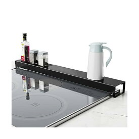 伸縮 排気口カバー ブラック 幅42~80cm コンロカバー までのビルトインガスコンロ・IHコンロ対応 調味料ラック 油はねガード 約W42~80XD8XH5cm