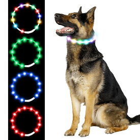 【送料無料】光る首輪 犬 USB充電式 4つ発光モード 20分充電で最長7時間使用可能 70cm サイズ調