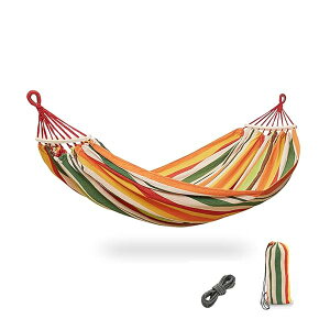 【送料無料】ハンモック ダブル 横転防止 ムーンバー付き 超広い 耐重荷300kg キャンプ 公園 ピクニック 2人用 肌触りよい 持ち運び簡単 (イエロー)