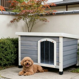 【送料無料】犬小屋 屋外用 犬ハウス 犬舎 小型犬 木製 アスファルト屋根 トップ開閉 リフト
