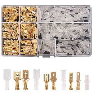 �y���������z�M�{�V�[�q 270�Z�b�g �I�X/���X�Ή� �≏�X���[�u�t�� 6.3mm/4.8mm/2.8mm ���^�[�q ���F �h�����H ������/�o�C�N�p �����[�q �z���ڑ� ���[�P�[�X�t�� (270pcs ���F�I�X/���X �Z�b�g)