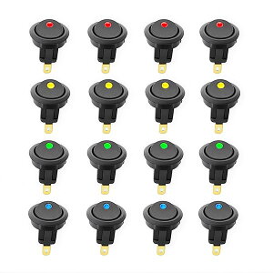 �y���������z16 pcs �~�j�Ԃ̃{�[�g19mm LED�C���W�P�[�^�̃��b�J�[�X�C�b�`�A�{�^�� �~�j�ۂ� �C�b�`�A�u���[���b�h�O���[���C�G���[ DC 12V 20A 3�s���I�� - �I�t�A SPST�K���ǉ��d�q�@��p