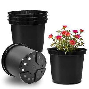 【送料無料】大型 プランター 25cm 5点セット 8号 園芸プランター プラスチック 植木鉢 植え替え簡単 厚み2mm 野菜 ハーブ 花苗 ベランダ園芸用 深型 バラ鉢 径250×高さ200mm