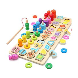 【送料無料】木製パズル 5in1 木のおもちゃ 数字認知 色の認識 形の認知 立体パズル 釣りおもちゃ 色々遊び方の木製おもちゃ ちいく玩具 収納袋付き 学習玩具 指先訓練 数学力アップ 2 3 4 5 6歳 女の子 男の子おもちゃ 誕生日 クリス