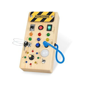 【送料無料】モンテッソーリ 幼児/赤ちゃん用ビジーボード 木製 LEDライトスイッチ8個付き 知覚おもちゃ 旅行用おもちゃ 1歳以上の赤ちゃんと幼児向け