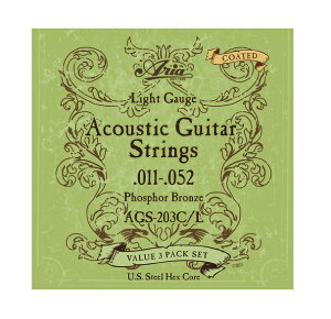 ARIA AGS-203C/L Acoustic Guitar Coated Strings Coated Light アリア コーディング アコースティックギター弦 ライトゲージ 3セット入りのお得な弦