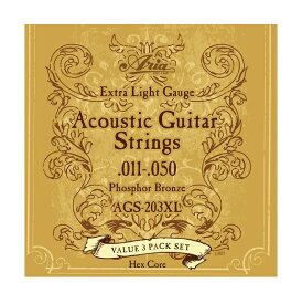 ARIA AGS-203XL Acoustic Guitar Strings Extra Light　アリア　アコースティックギター弦　エクストラ・ライト・ゲージ3セットパック