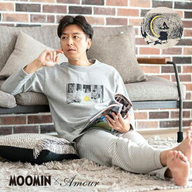 【MOOMIN ムーミン】×【Amour アムール】裏パイル起毛 無地 × ボーダー メンズ 上下セット スナフキン ムーミン 秋 冬 長袖 かぶり ニット ペア