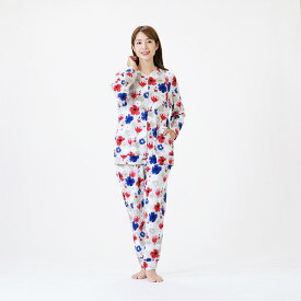 【MOOMIN ムーミン】×【Amour アムール】スムースプリント　フラワーモチーフ　レディス　上下セット　パジャマ