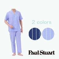 【Paul Stuart　ポールスチュアート】［紳士］リップルプリント　ストライプ　半袖パジャマ　綿100％