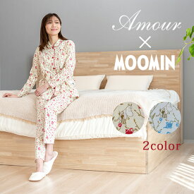 【Amour アムール】×【MOOMIN ムーミン】アムール×ムーミン　天竺無地（ムーミンママ＆リトルミイ）　婦人　パジャマ　　ミセス　ガールズ　2023春夏　長袖長ズボン　綿100％　母の日　M/L　レッド/ブルー