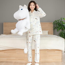 【MOOMIN ムーミン】×【Amour アムール】ニットキルトプリント 【雪山】 レディース 上下セット 秋 冬 前開き 室内着 ルームウェア 可愛い