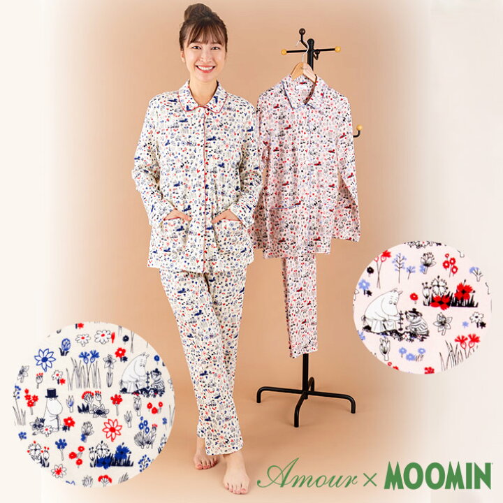 楽天市場 ポイント5倍 クーポン発行 Amour アムール Moomin ムーミン スムース プリント 花柄 キャラクター レディース パジャマ 人気商品 アムールパジャマ公式オンライン