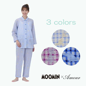【MOOMIN ムーミン】×【Amour アムール】 キャラクターシルエット＆チェックプリント　 80リップル　パジャマ　綿100％　夏