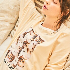 【PAUL&JOE PARIS room wear】ヌネット＆ジプシー（all over cat）綿スムースロンT レディース 春 夏 秋 オールシーズン 綿 ギフト ガールズ 長袖 かぶり ワンピース かわいい 可愛い cawaii 修学旅行 中学生