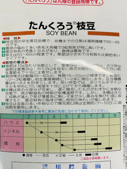 楽天市場 たんくろう 黒枝豆 種 約150粒 １ﾃﾞｼﾘｯﾄﾙ メーカー丸種 播種後80 85日後収穫 荒川種苗 楽天市場店