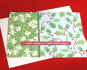 カラフル貼り絵風クリスマスカード『HOLLY MOTIF』ひいらぎとクリスマスローズ (インポートカード)【グリーティングカード・ギフトカード・メッセージカード・greeting card message】【ネコポス