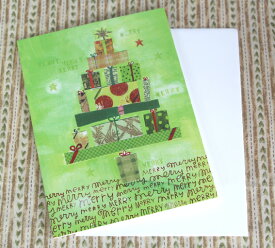 貼り絵風クリスマスカード（クリスマスプレゼントでできたツリー）【グリーティングカード・ギフトカード・メッセージカード・greeting card message】【ネコポス可】