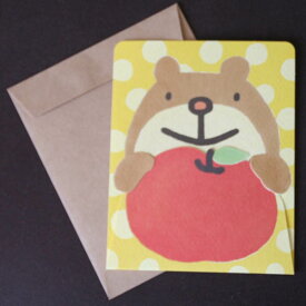 サンキューカード「りんごを抱えたクマ」Thank you 多目的カード【グリーティングカード・ギフトカード・メッセージカード・greeting card message】【ネコポス可】