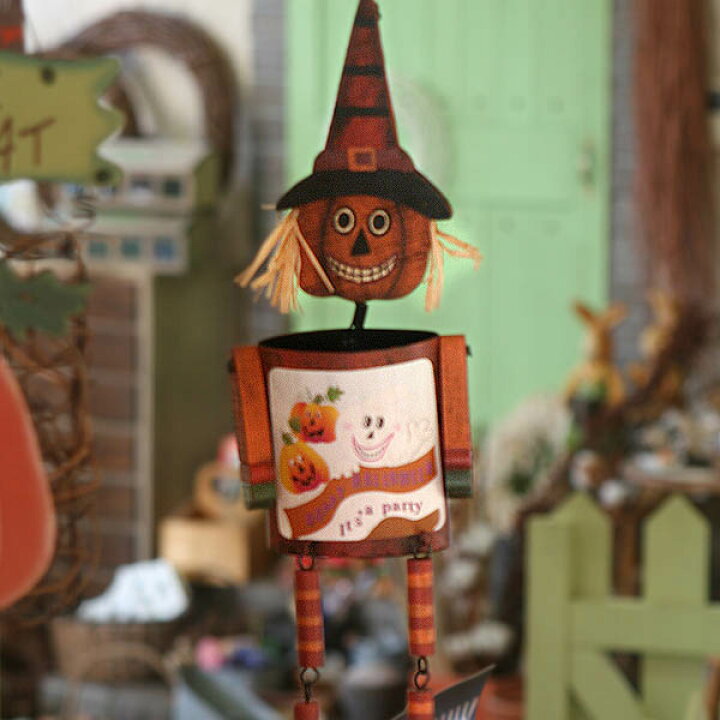 楽天市場】「ハロウィンパンプキンかかしポケット」ブリキと木でできた  