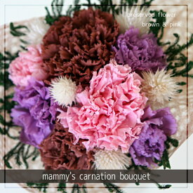 【送料込】mammy's carnation bouquet（brown & pink）プリザーブドフラワーのカーネーションのブーケ【母の日・ホワイトデー・結婚・誕生日・合格・卒業・退職・入学・就職・お祝い・お礼】