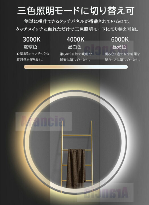 楽天市場】【1年保証】壁掛け ミラー ライト付き ウォールミラー 丸 