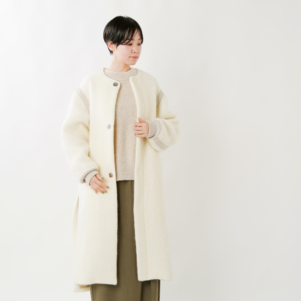 【海外限定】 【美品】unfil アンフィル ノーカラーコート　size4 ステンカラーコート