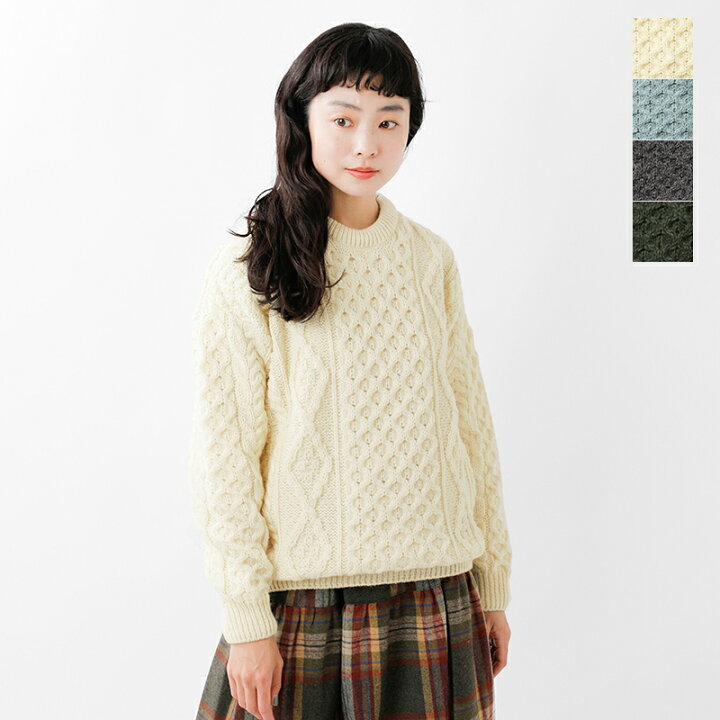 アランaran WOOLLEN MILLSアイボリー ケーブルニットセーター Kerry 