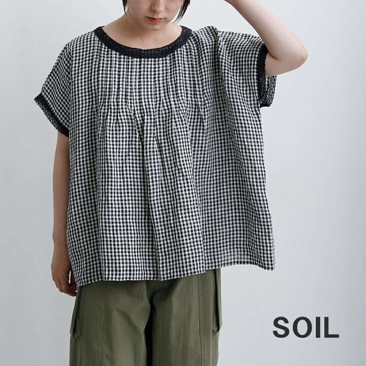 楽天市場】SOIL ソイル リネン ギンガムチェック ボートネック 
