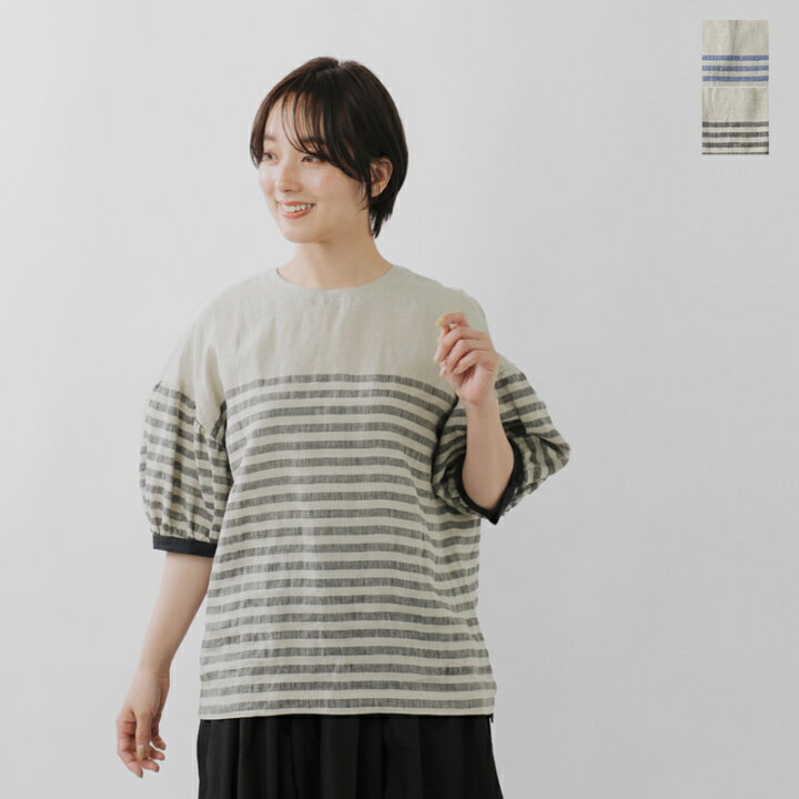 楽天市場】MAGALI マガリ ボーダー リネン ギャザースリーブ プル 