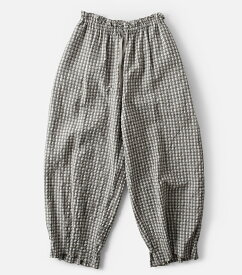 qiri キリ 刺し子 チェック ゴム ギャザー パンツ “sashiko check gather pants” 6301pt004241-mn 2024ss新作 レディース【クーポン対象】