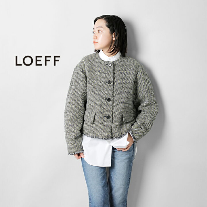 楽天市場】LOEFF ロエフ フリンジ ツイード ノーカラー ジャケット 